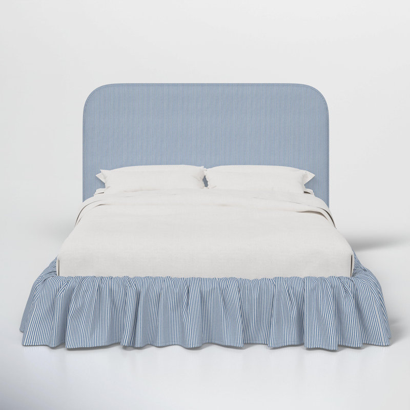 Maggie Ruffle Platform Bed, Prep Stripe Blue, Full