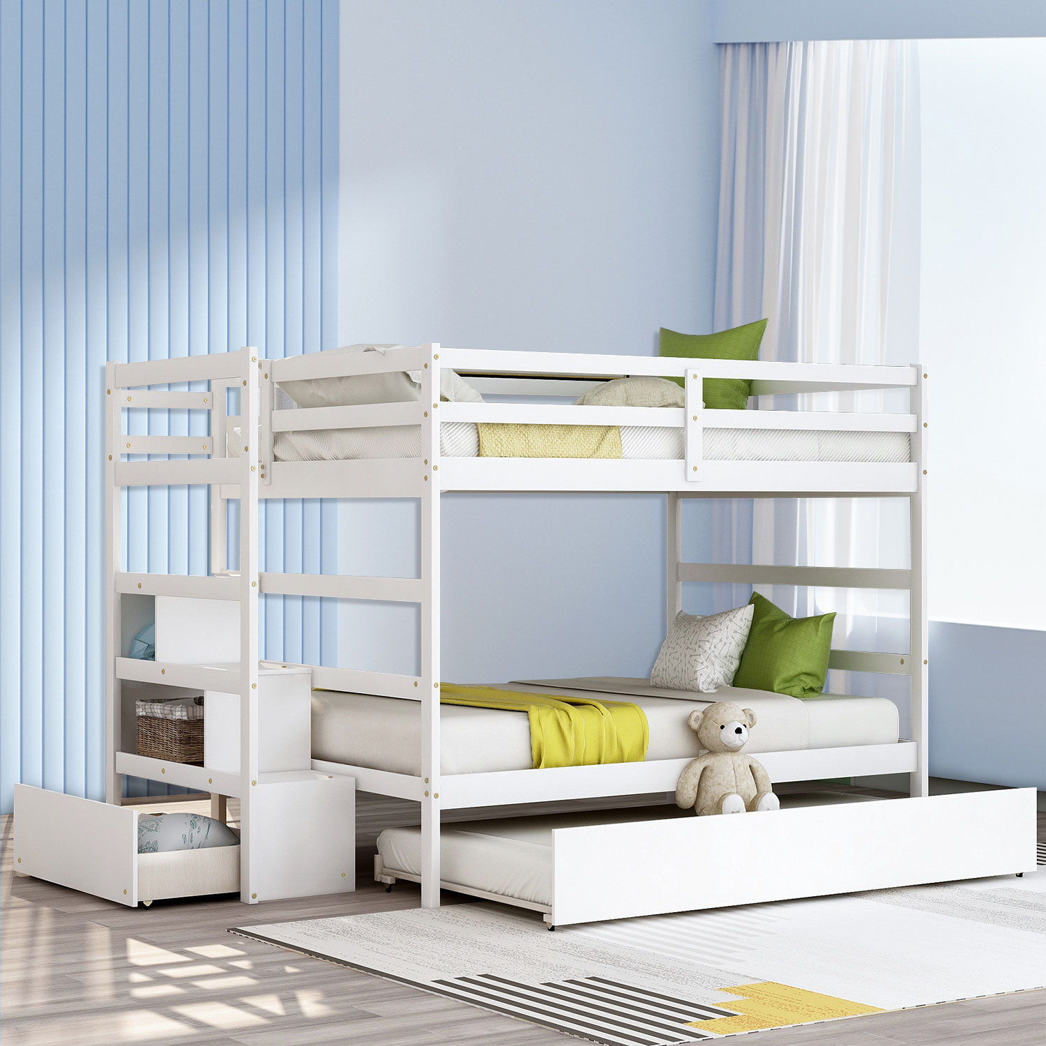 Dal Kids Full Over Full Bunk Bed with Trundle with Drawers