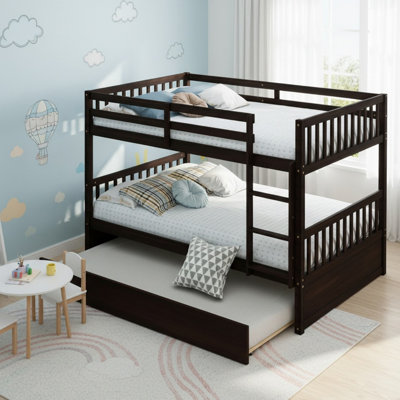Lit superposé double au-dessus de double en bois massif avec lit gigogne simple, convertible en 2 lits doubles pour garçons et filles
