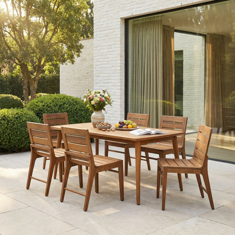 Echo Patio 7-Piece Acacia Wood Dining Set With Ergonomic Chairs