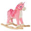 Cheval à bascule Qaba, conception de licorne à cheval avec base en bois, queue de cheval et sons pour les tout-petits de 3 à 6 ans, rose