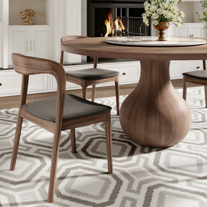 Dark Walnut Dining Table Space-Saving FREE Lazy Susan Rotating, 29.5"H x 59"L x 59"W, Brown/White/Gray
