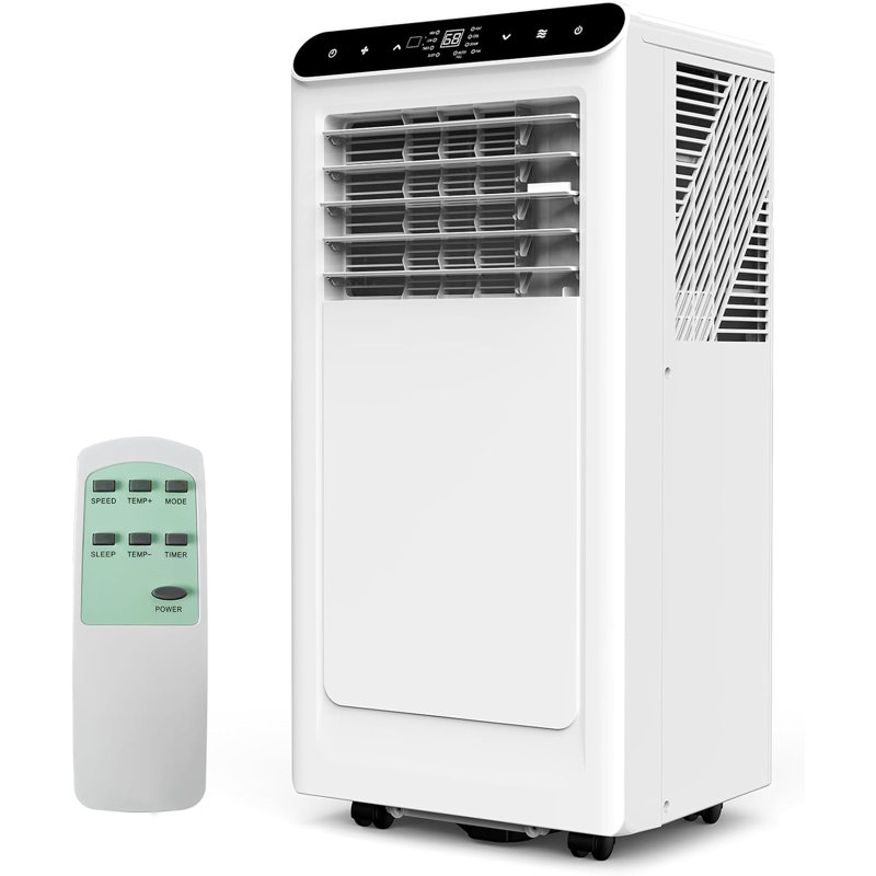 Climatiseur et radiateur portatif 10 en 10 000 BTU 4-en-1 - Déshumidificateur, ventilateur, mode veille, minuterie 24H, télécommande, affichage numérique, ensemble de fenêtre, panneau de commande noir, avec chauffage