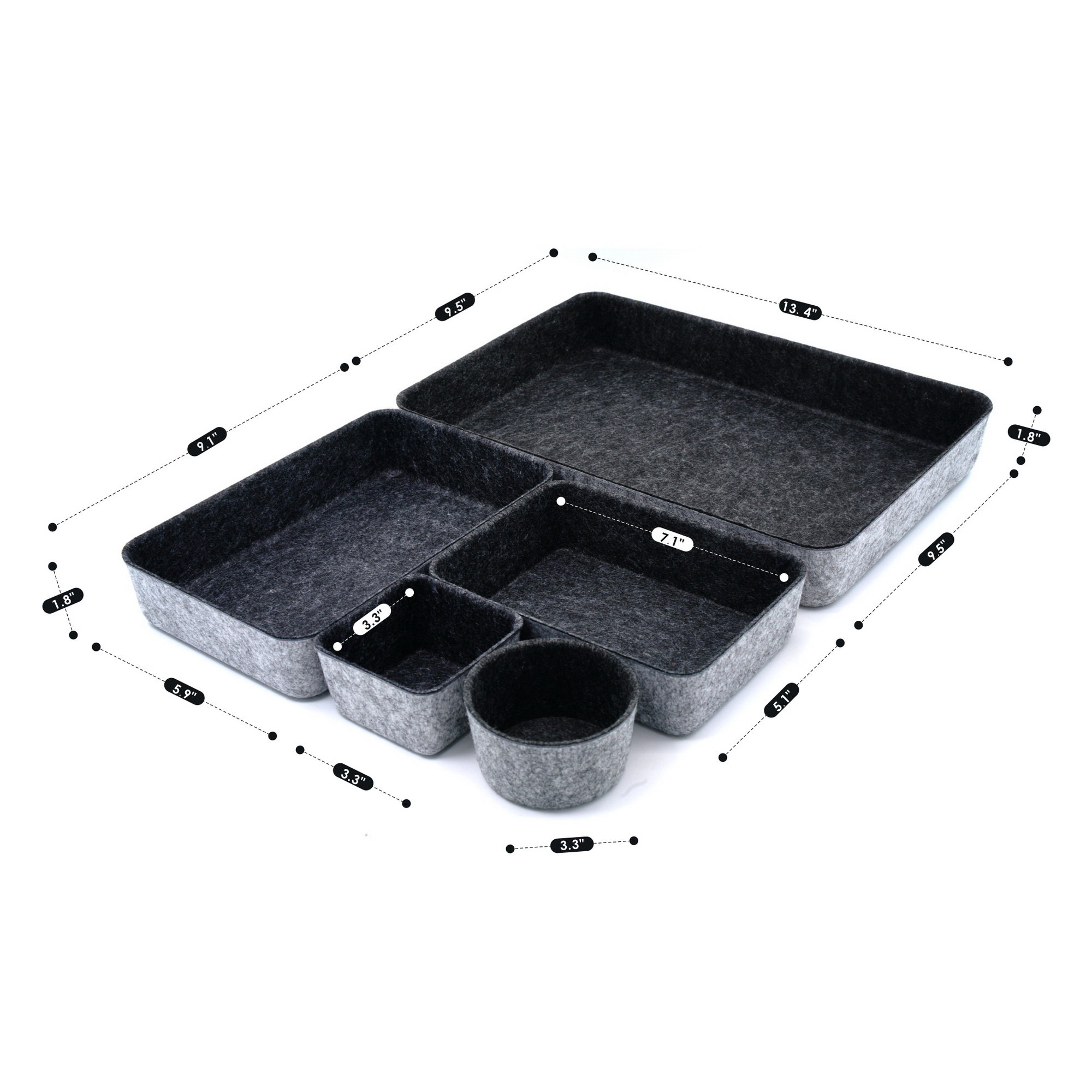 2.2'' H x 13.6'' W x 9.6'' D Office Drawer Organizer, Charcoal