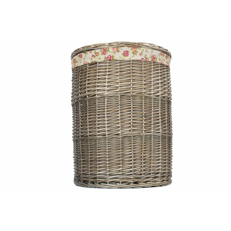 Wicker Round Laundry Basket with Garden Rose Lining, Large