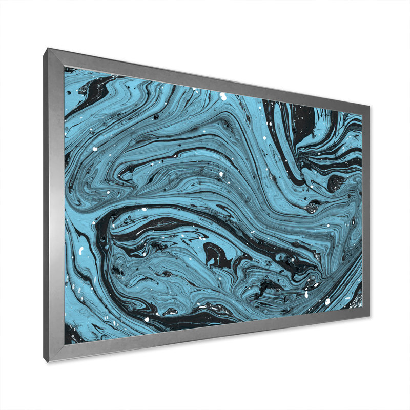 Marbre bleu - peinture sur toile, H 16 po x l 32 po x P 1 po, Cadre de coin argenté fermé