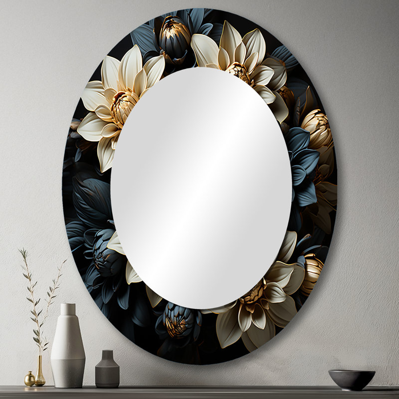 Mums Noir Black Enchantment I - Miroir mural traditionnel ovale, H 43 po x l 33 po