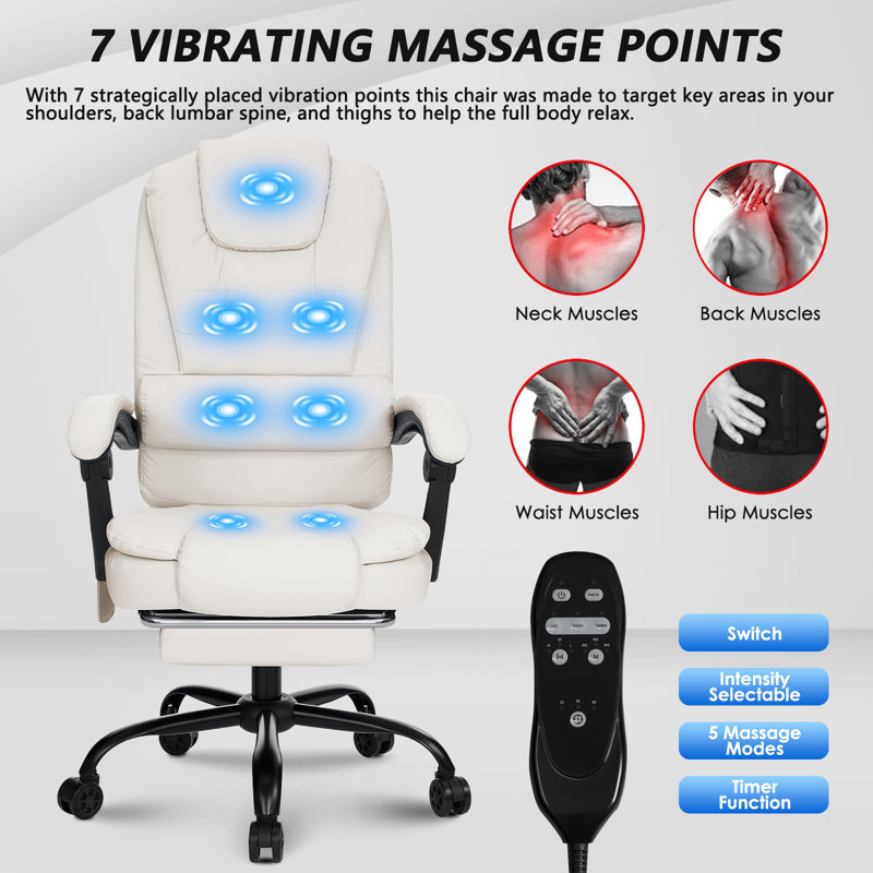 Fauteuil de bureau ergonomique avec repose-pieds Massage, Blanc