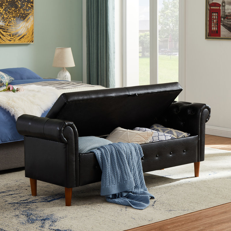 Bennison Upholstered Ottoman, Faux Leather, Black