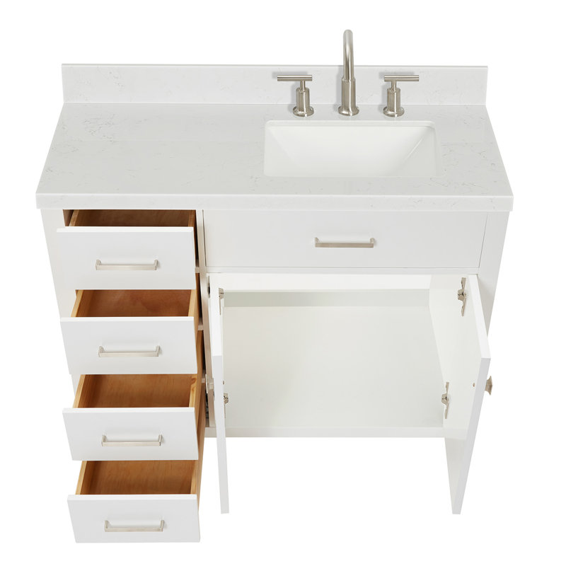 8_ARIEL Bristol 42 Single Sink Bathroom Vanity with Carrara White Quartz, White, Rectangle, 42"