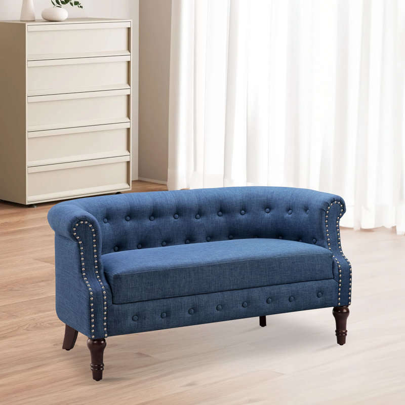 Charlton Home® 55" Livingroom Linen Loveseat., Navy