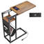 C-Shaped End Table With Power Strip, Extra Storage & Rewind Cord, Modern Rustic Brown, Compact For Small Spaces, Engineered Wood & Alloy Steel Frame, Multi-Functional