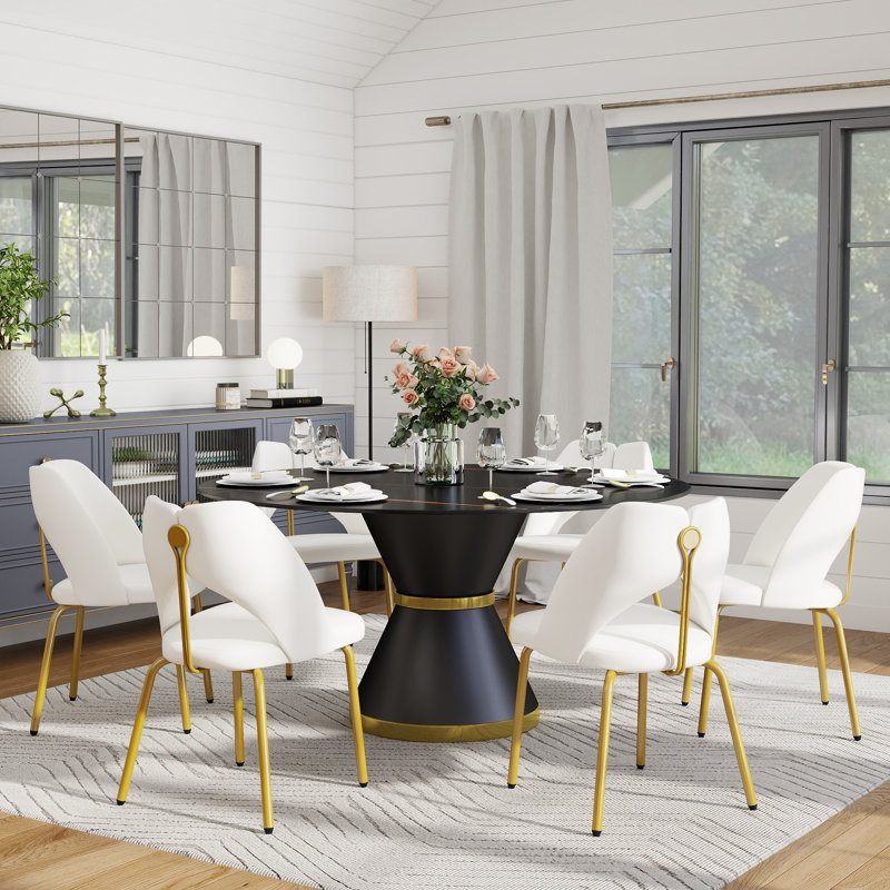 Table de salle à manger ronde en pierre pour salon moderne, maison, Noir, H 29,53 po x L 59,05 po x l 59,05 po