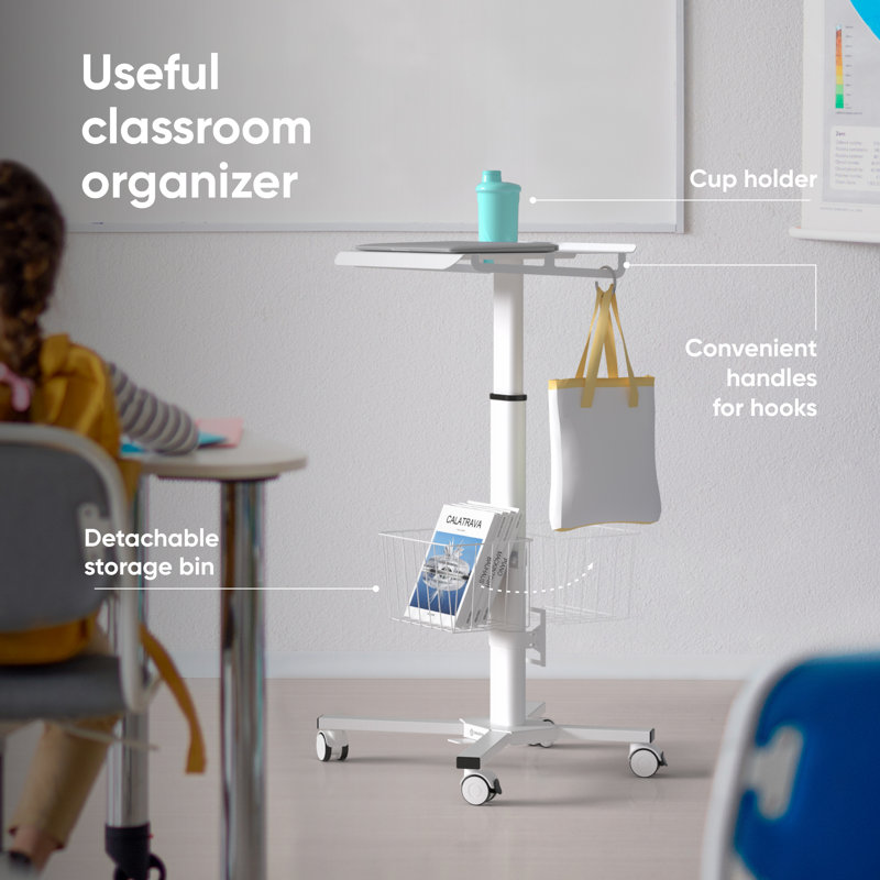 Hospital Mobile Laptop Cart on Wheels with Load up to 17.6 lbs, Small Rolling Standing Desk Adjustable Height