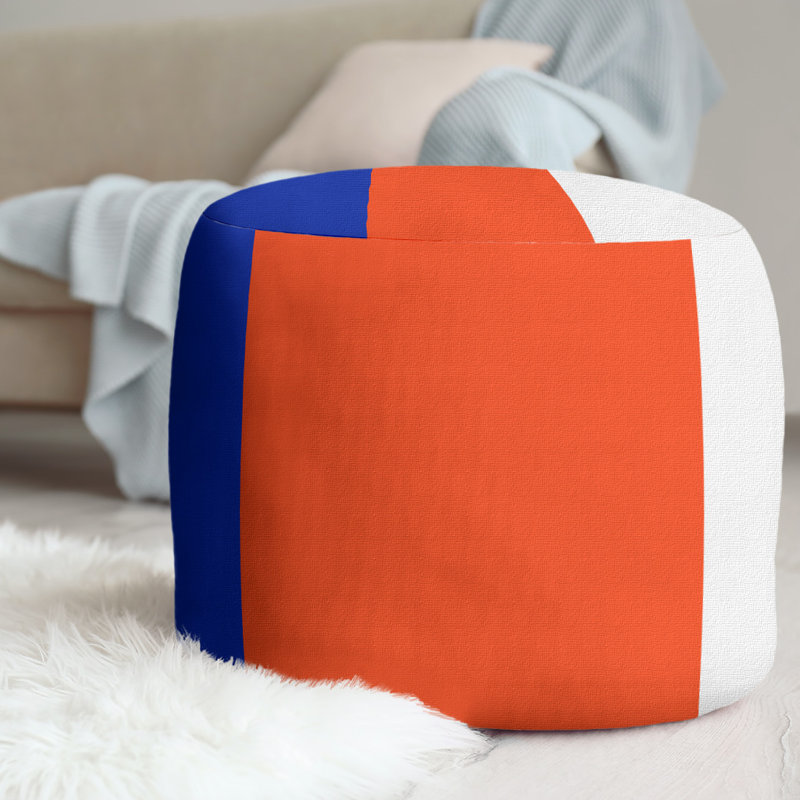 Repose-pieds cubique rond à rayures 20,5", Bleu / Orange / Blanc
