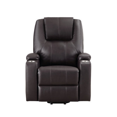 Brown 2-Cup Holder Power Lift Recliner