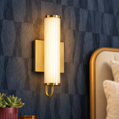 LED Ribbed Acrylic Linear Wall Sconce with Electroplated Brass Metal Frame
