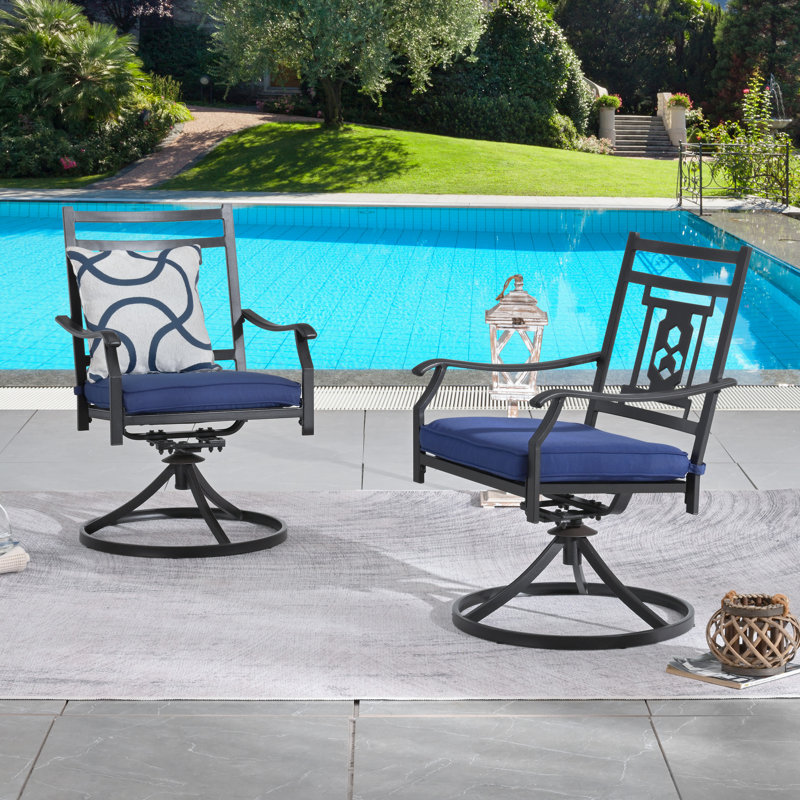 Chaise de salle à manger pivotante en métal Rusi Premium, Bleu
