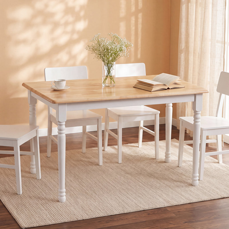Modern Farmhouse Rectangular Solid Wood Dining Table, Brown/White