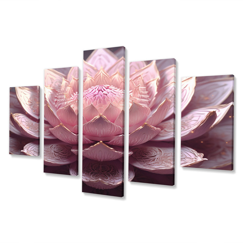 Bartlette - reproduction d'art sur toile Lotus - 5 panneaux