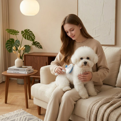Brosse de toilettage à la vapeur 3-en-1 pour chiens et chats, outil pour éliminer les poils et les poils, peigne autonettoyant avec brume, comprend un shampooing sans eau, bleu
