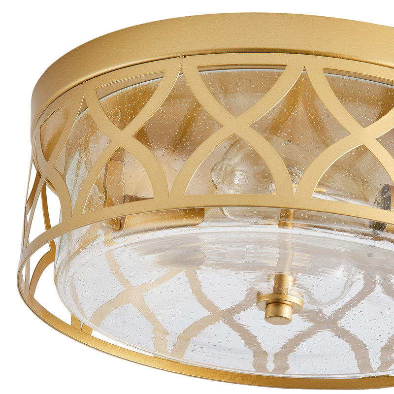 2-Lamp Clear Glass Gold Round Mesh Adjustable Ceiling Light