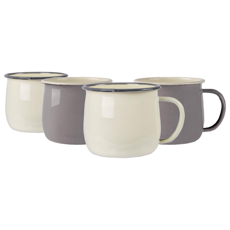 Argon Tableware - Coloured Enamel Belly Mugs - 375ml - Grey/Cream, Grey/Cream