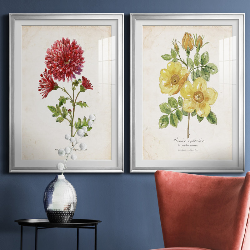 «Botanical III», ensemble de 2 reproductions d'impressions, H 26,5 po x l 73 po x P 1,5 po, Papier avec cadre argenté, Blanc