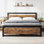 Base de lit pour grand lit avec tête de lit - Robuste et durable, lattes en acier robustes, conception conviviale, style industriel rétro, aucun sommier tapissier requis
