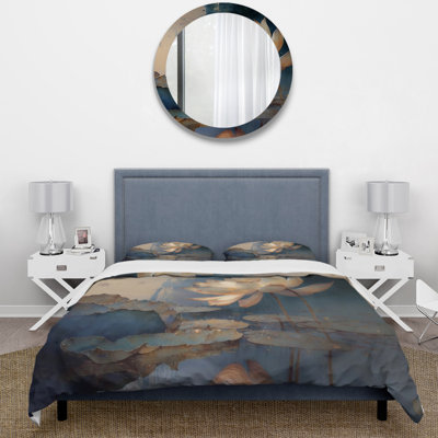 Ensemble de housse de couette en microfibre / polyester blanc rétro Lotus at Dawn Bedding
