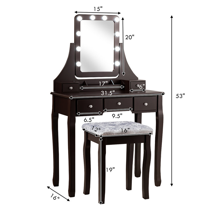 Ensemble coiffeuse et tabouret Aycock, Brun