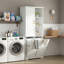 Armoire de salle de bain Fleurine H 68 po avec panier à linge inclinable, armoire à linge moderne avec tablette réglable, style autoportant-562846153