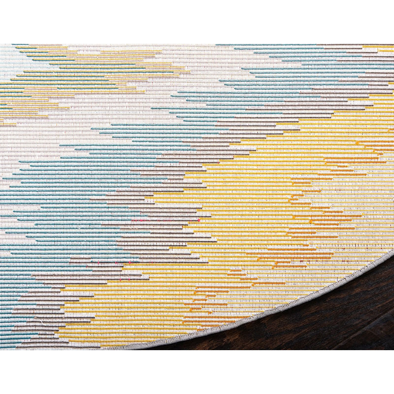 Tapis bleu / jaune Shirey, Rond 6 pi