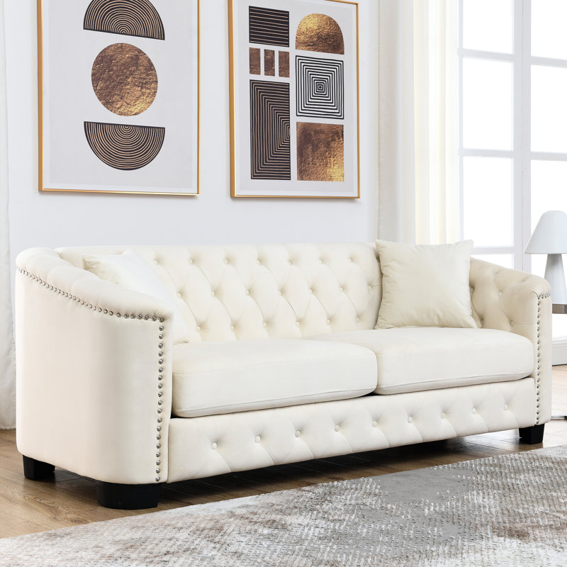 Causeuse Alexandrie, H 30 po x l 77 po x P 31,5 po, 3, Velours beige