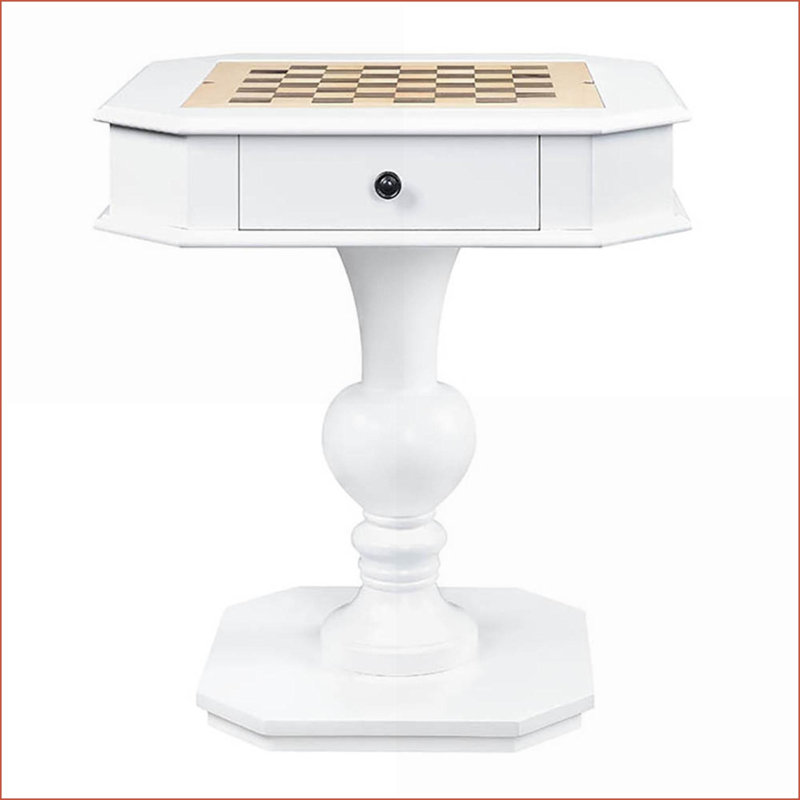 Table de jeu en bois blanc traditionnel avec 2 tiroirs Échecs / Dames / Backgammon | Blanc | Traditionnel