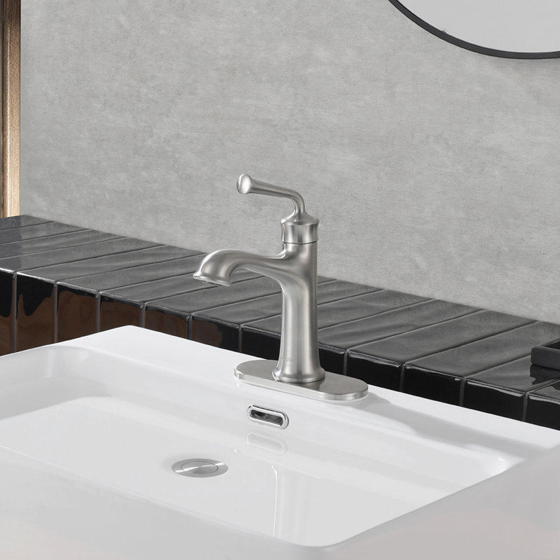 Robinet de salle de bains monotrou avec ensemble de drainage, Nickel brossé