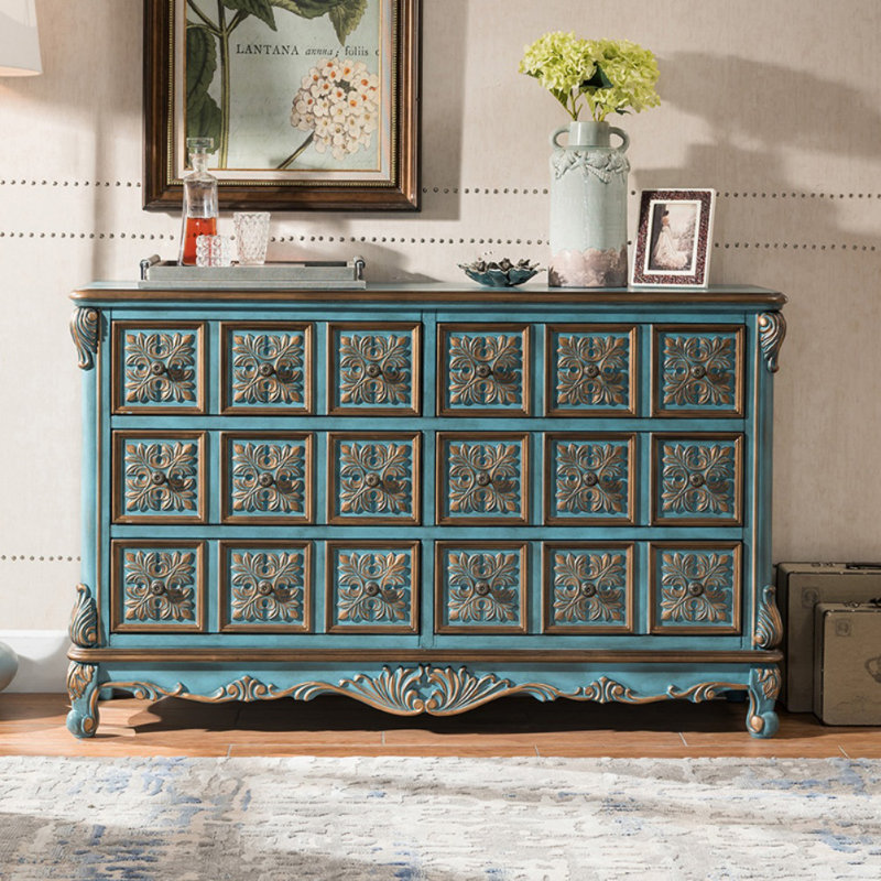 Commode d'appoint vintage grande capacité, Bleu