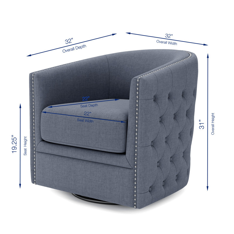 Tasniah Upholstered Swivel Club Chair, Blue Polyester