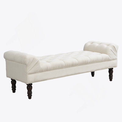 Button-Tufted End Of Bed Bench,Large Upholstered Ottoman,Foot Rest With Legs,Footstool With Rolled Arms,Upholstered Fabric Bench,Indoor Bench For Bedroom,Living Room,Entryway,Beige