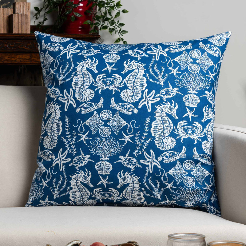 Blue and White Cushion, 58x58cm, Synthetic filled