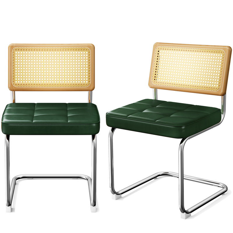 Deux chaises de salle à manger rembourrées en similicuir, dossier naturel, esthétique Mid-Century, ajout intérieur polyvalent