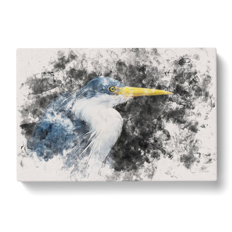 Pied Heron Watercolour - Wrapped Canvas Print, 50cm H x 76cm W x 3cm D