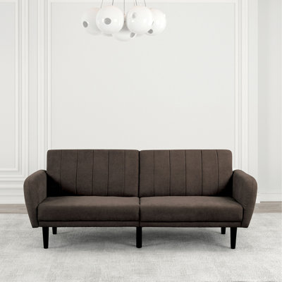 Contemporary Converts To Bed 1Pc Futon Sofa Channeled Tufted Back Soft Track Arm Couch W USB