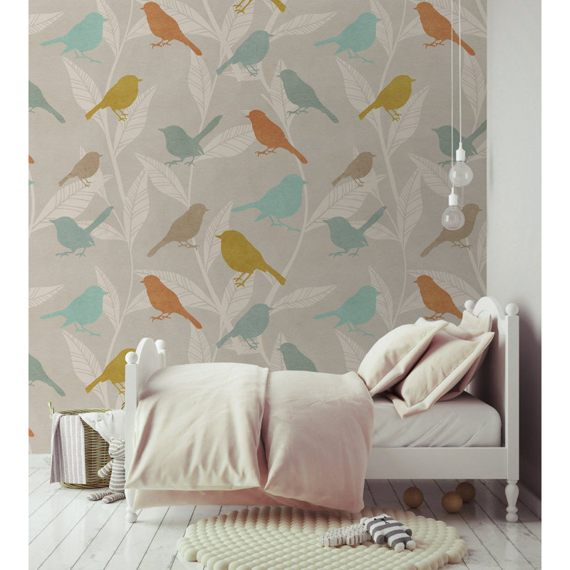 Papier peint amovible à motif d'oiseaux multicolores, L 98,04 po x l 150 po
