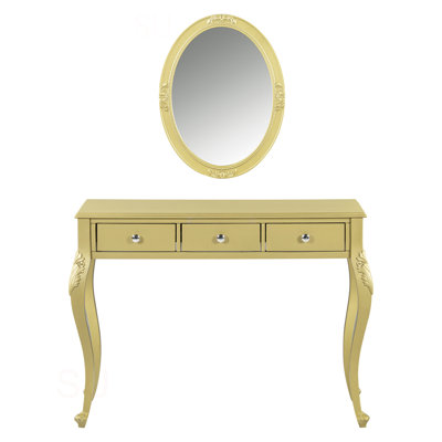 Meuble-lavabo de luxe avec miroir ovale, coiffeuse à 3 tiroirs pour le rangement des bijoux, console élégante pour le vestibule, le salon et la chambre à coucher, décoration intérieure élégante