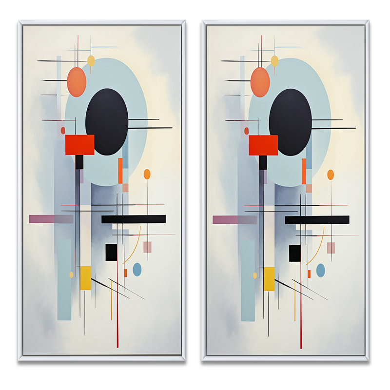 «Beige Blue Suprematism Serene Abstractions», 2 pièces, Cadre blanc, H 32 po x l 32 po