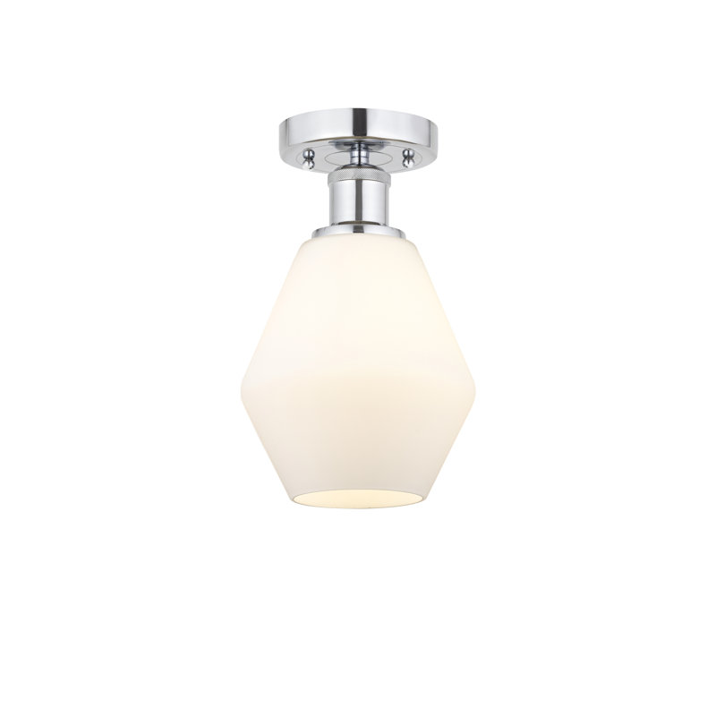 Amylea Glass Semi Flush Mount, Cased Matte White, Polished Chrome, 10.25"H x 6"W x 6"D