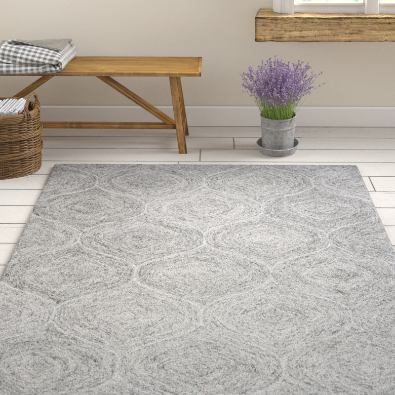 Tapis gris en laine touffeté à la main à motif géométrique Gaige, Rectangle 5 pi x 8 pi