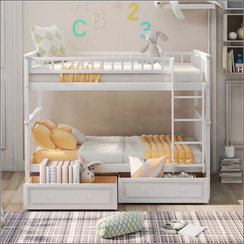 Twin Over Twin Bunk Bed With Drawers, Twin, White