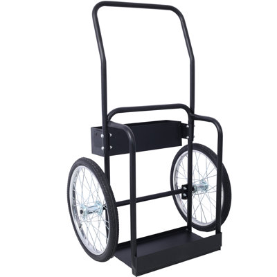 Dual Oxygen Tank Cart Dolly, 29.7"W x 21.5"D x 47.3"H, Steel, 1 Piece, Black, 220 Lb. Capacity, Two 20" Pneumatic Wheels, Fastening Belts Included